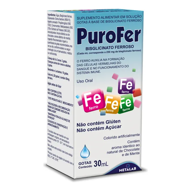 Metalab Hierro Purofer Bisglicinato 250mg/ml 30ml Neutrofer Sem Sabor