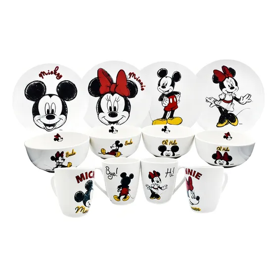Vajilla Porcelana Mickey Minnie Mouse Disney 12pza Coleccion Color Blanco Mickey & Minnie Mouse