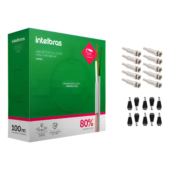 Fc80cbr Cabo Coaxial 80% Cftv 100mt Com Conectores Intelbras