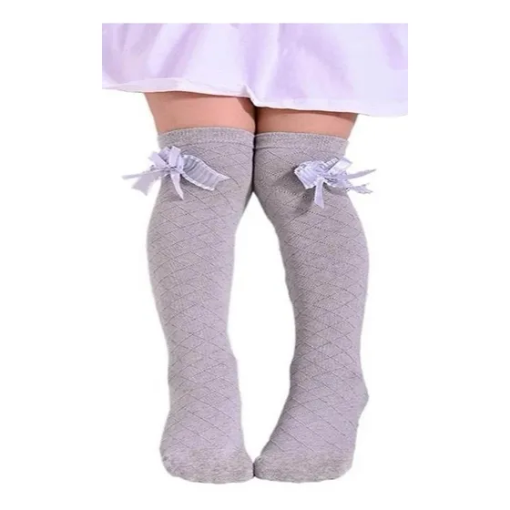 Medias Largas Unicolor Con Lazo Para Niñas, Talla 2