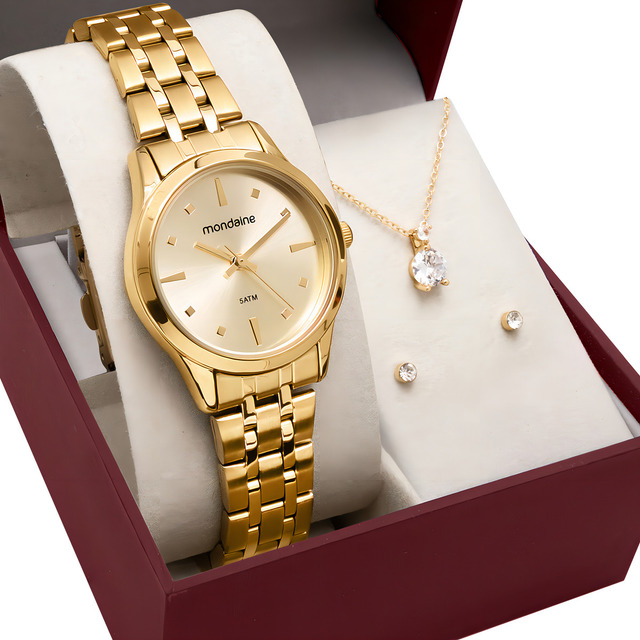 Kit Relógio Mondaine 32611lpmkde1k1 Dourado + Colar E Brincos Kit Relógio Mondaine 32611lpmkde1k1 Dourado + Colar E Brincos