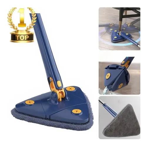 Mop Triangular Limpeza Esfregão Triangulo Ajustável Giratório 360° Esfregão Rodo Retrátil Cor Azul/cinza Aletronix