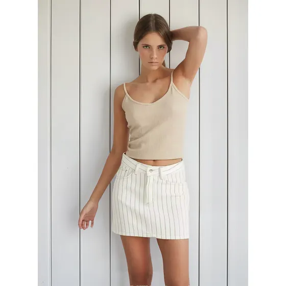 Pollera Zara Rayas Beige Jean Denim Tendencia Mujer