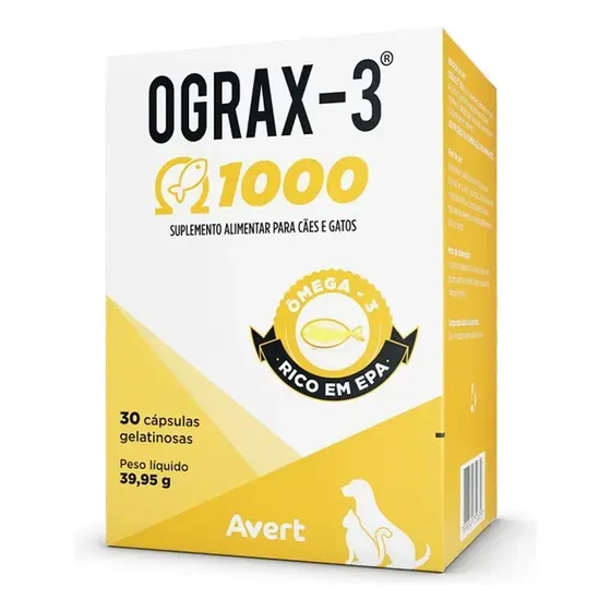 Suplemento Cães Gatos Avert Ograx-3 1000 30 Cápsulas