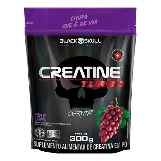 Creatina Turbo 300g Refil Black Skull Embalagem Econômica Sabor Uva