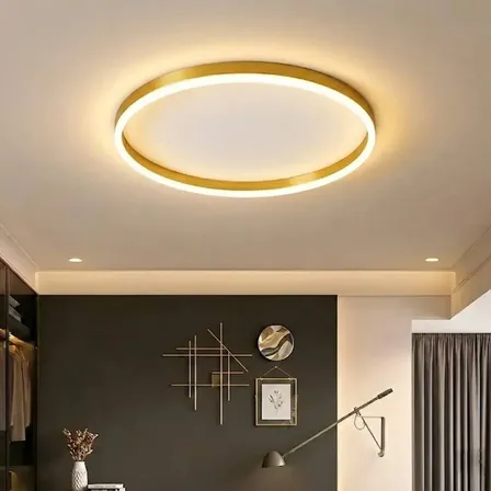 Luminária De Teto, Redonda Moderna Led Design Slim 23w, Lustre De Sobrepor Plafon Cor 3 Em 1, Iluminação Galpão Ideal Para Sala, Quarto E Cozinha, Tieesa X004 Dourado