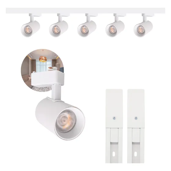 Kit De Trilhos Eletrificado 2m Branco+ 5 Spots Led 7w Neutro Cor Branco/Neutro 110V/220V (Bivolt)