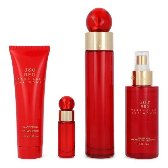 Set 360° Red 4pzs 100ml Edp Spray Body Mist 118ml Shower G