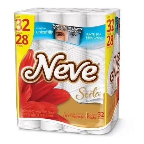 Papel Higiênico Neve Toque De Seda Folha Dupla - 32 Unidade