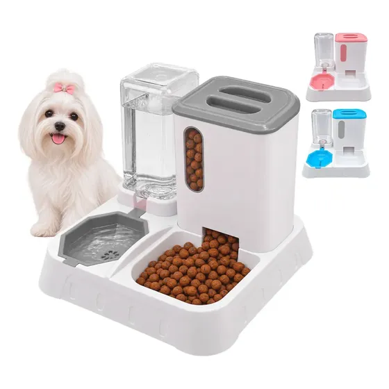 Bebedouro Com Comedouro Alimentador Automático Gravidade Pet Cor Cinza