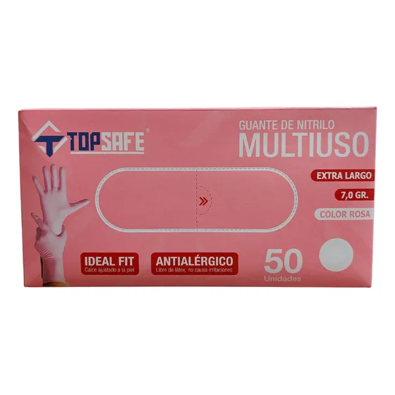 Guantes De Nitrilo Rosado 7.0 Gr (caja 50 Und ) - Topsafe