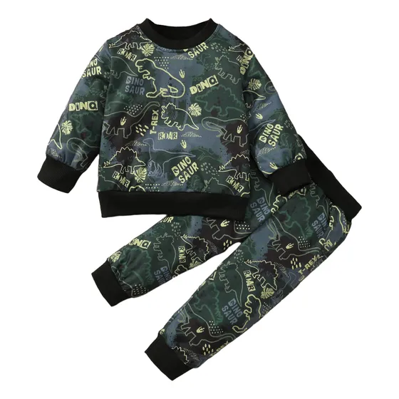 Conjunto De Sudadera Bebé 1-3a Con Estampado De Dinosaurios Verde Oscuro 2-3 Años