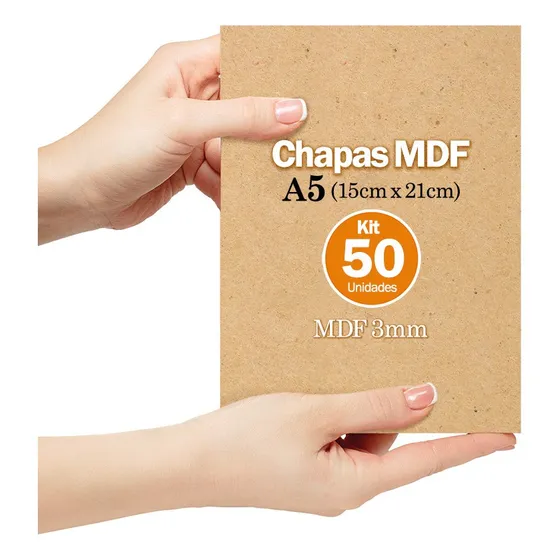 Kit 50 Chapas De Mdf Cru 3mm 15x21 Cm  A5 Artesanato Quadros