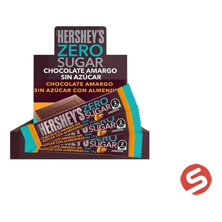 Chocolate Sin Azúcar Hersheys Zero Sugar Almendras 15g 10pzs