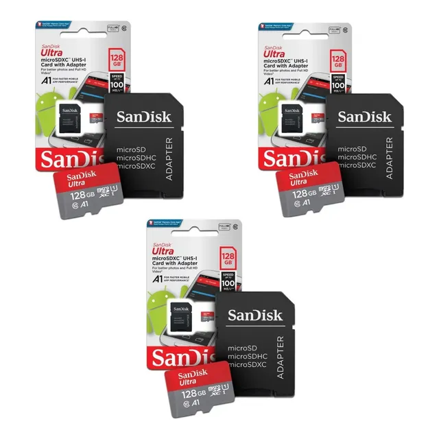 Kit C/ 3 Cartões De Memória Sandisk Ultra 128gb C/ Adaptador