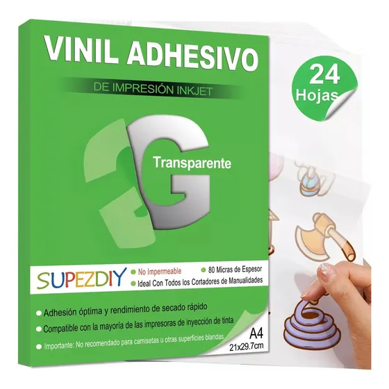 24 Vinil Para Impresión Inkjet Adhesivo Transparente A4 Supezdiy