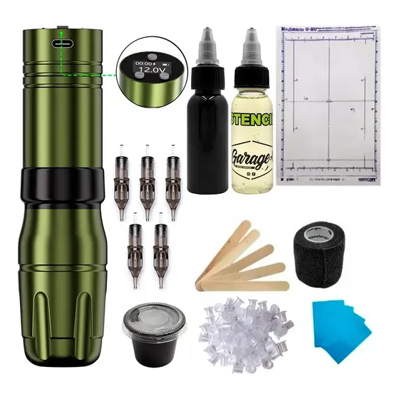 Kit Para Tatuar Tattoo Con Maquina Pen Inalambrica Bronc V73