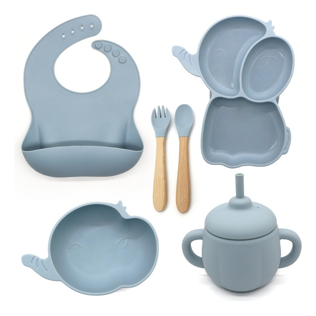 Babador Silicone Bebê Prato Talher Flexível Ventosa Refeição Babador Silicone Bebê Prato Talher Flexível Ventosa Refeição