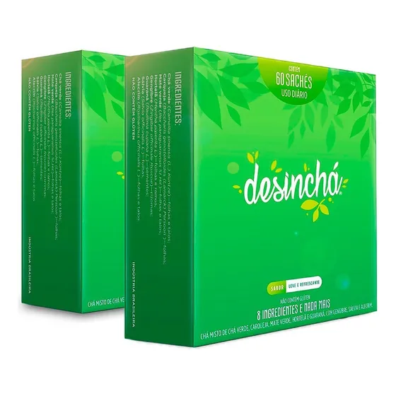 Kit 2x Desinchá Suplemento Em Chá Natural -60 Sachês De 1,5g Sabor Leve E Refrescante