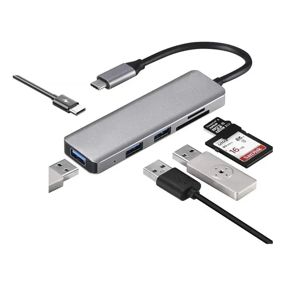 Hub 6 Puertos En 1 Havit 3 Usb 3.1 1 Usb´c 1 Microsd Y 1sd