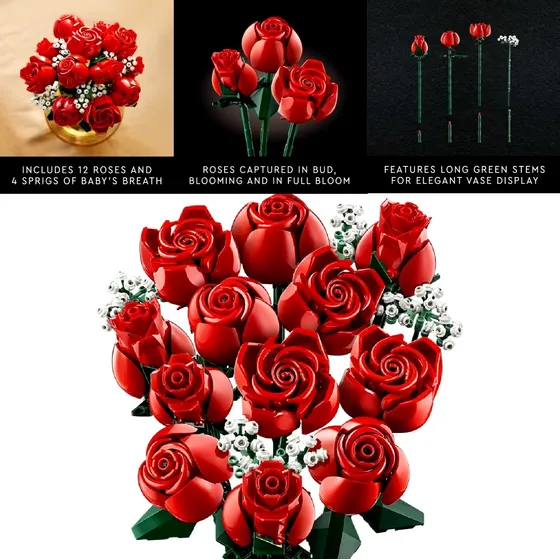Lego Icons Rosas Rojas Ramo Sin Caja