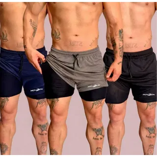 Kit 3 Shorts Masculino 2 Em 1 Dry Fit Academia Anti Odor