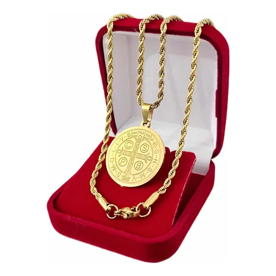 Medalha São Bento Duplaface + Cordão 60 Cm Banhado A Ouro — foto 2