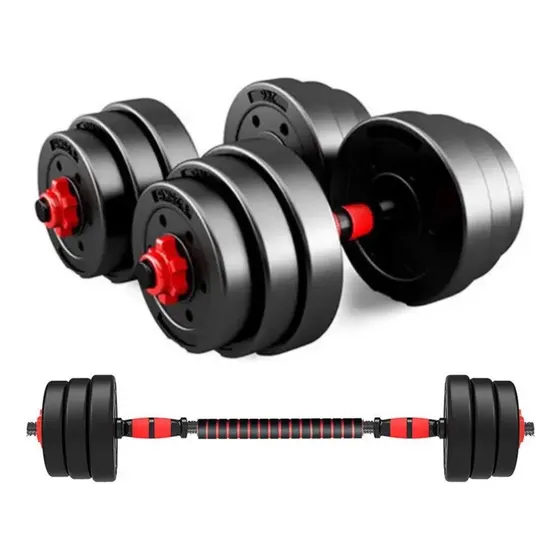 Jogo Halteres De Anilhas 20kg E Barras Ajustáveis Musculação Cor Preto