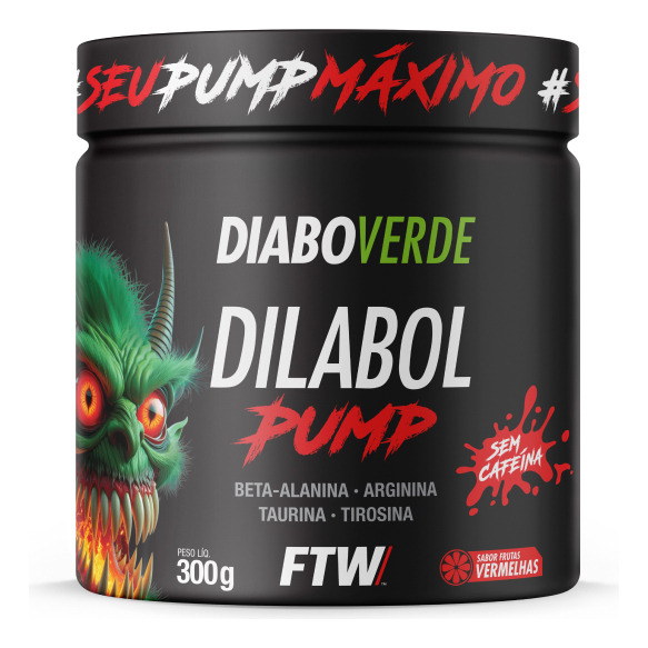 Dilabol Pump Pré Treino Pote 300g Sabor Frutas Vermelhas Diabo Verde - Ftw Dilabol Pump Pré Treino Pote 300g Sabor Frutas Vermelhas Diabo Verde - Ftw