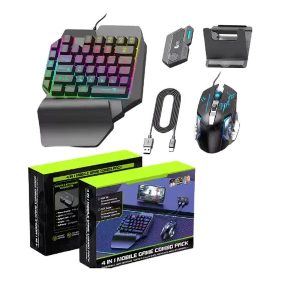 Kit Gamer Celular Teclado Y Mouse Bluetooh 4 En 1 Soporte Mouse Negro Teclado Negro
