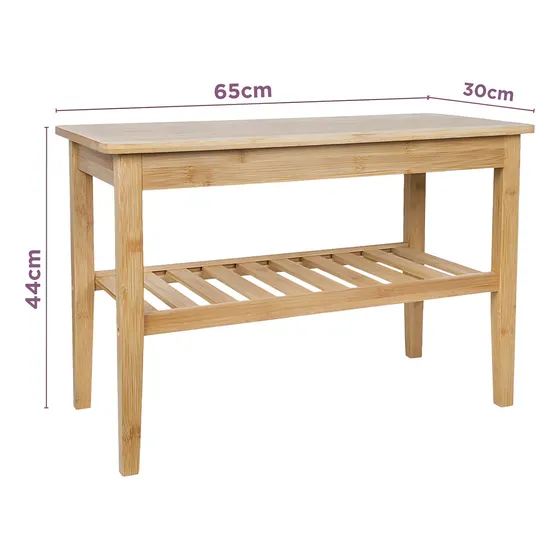 Mesa Auxiliar Ratona Rectangular Badecor Con Estante Revistero - Living, Recibidor - Madera De Bambú Muy Resistente - 65x30cm Alto 44cm