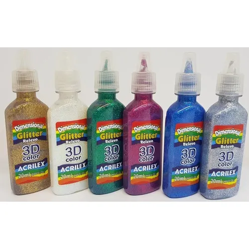 Tinta Dimensional Relevo Kit 6 Cores Glitter 20ml - Acrilex