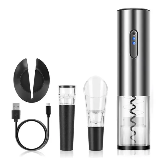 Set Kit Sommelier Sacacorcho Abridor Destapador Electrico Recarcable Usb Con Pico Vertedor Aireador Decantador Y Tapon Botella De Vino Daza