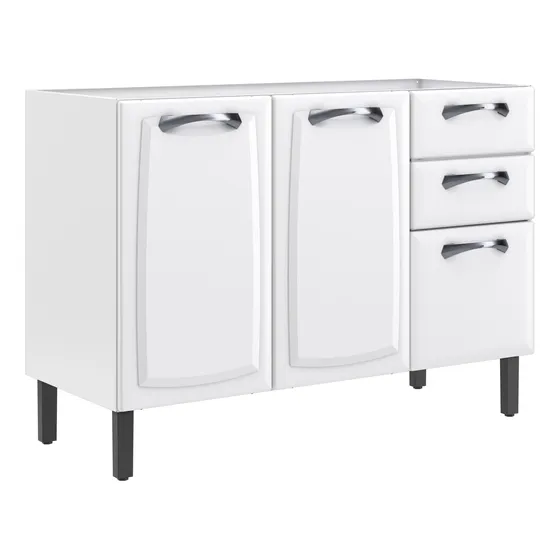 Gabinete Bancada Cozinha 1,20cm 2 Portas 3 Gavetas Multiuso