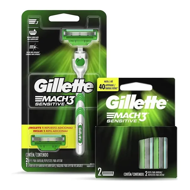 Maquina De Afeitar Gillette Mach 3 Sensitive + 2 Cartuchos