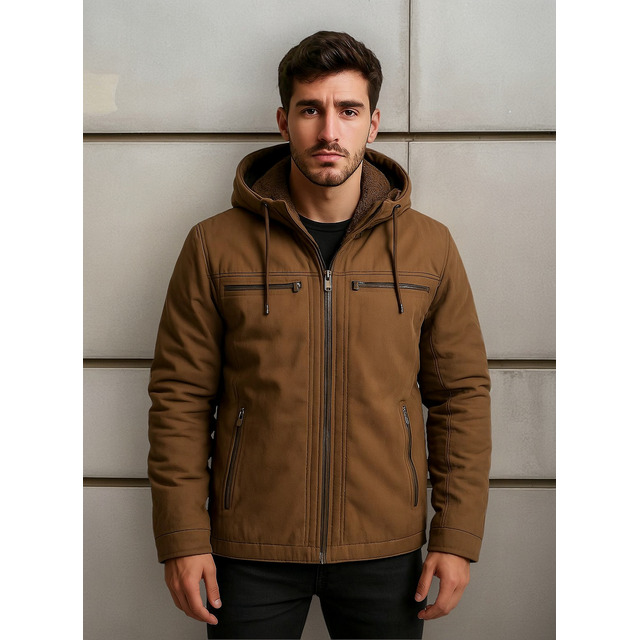 Jaqueta Sarja Masculina Com Capuz Removível Forrada Jaqueta Sarja Masculina Com Capuz Removível Forrada