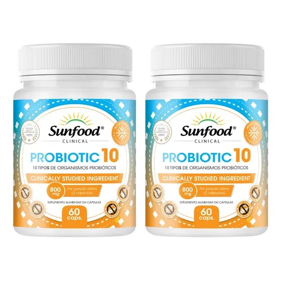 Kit 2 Potes De Probiotic 10 Sunfood Probioticos Capsulas
