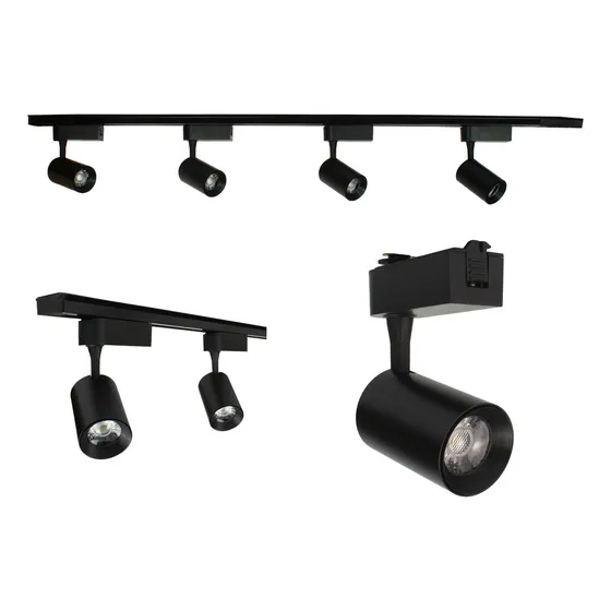 Trilho Eletrificado Preto 1m + 4 Spots 7w Qualidade Estrutura Preto Quente