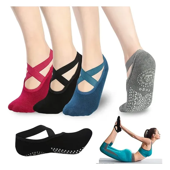 Meia Antiderrapante Para Yoga Pilates E Dança Kit 4 Pares