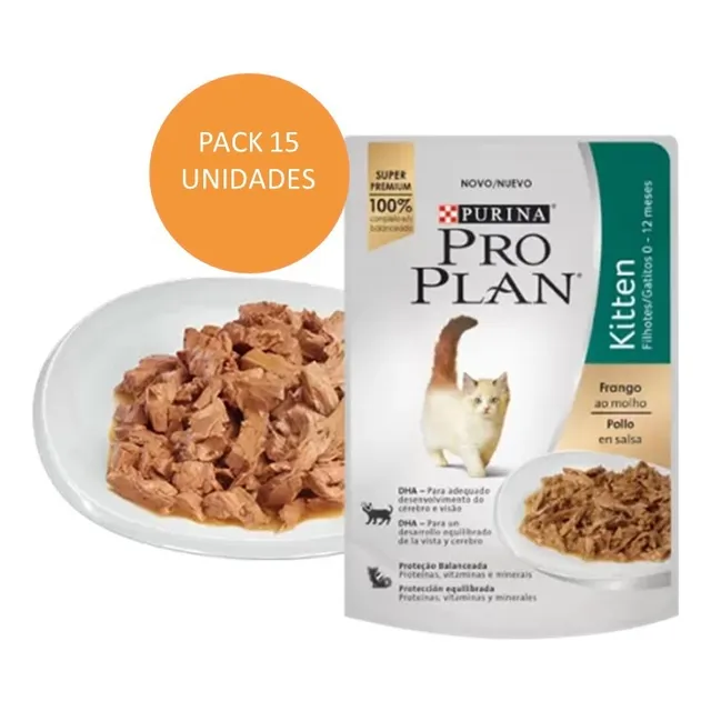 Alimento Pro Plan Kitten Sabor Pollo En Salsa 85g Pack 15 Un