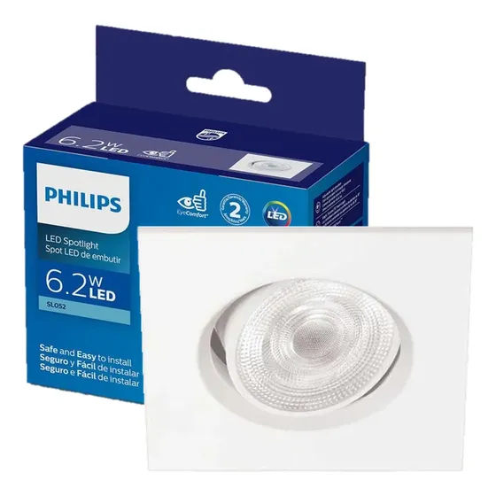 Kit 10 Spot Philips Quadrado Embutir 6.2w Luz Quente 2700k