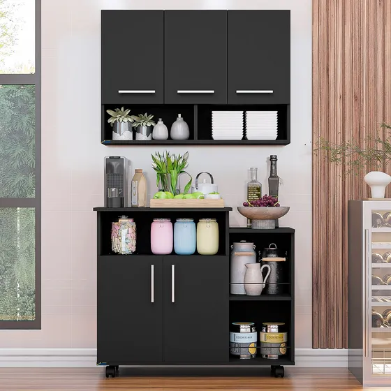 Kit Armário De Cozinha Completa Compacto Com Balcão Multiuso