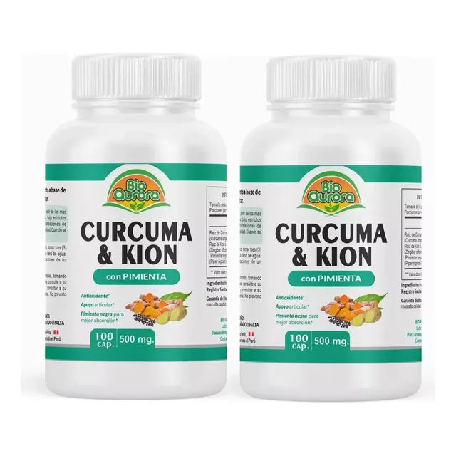 Curcuma, Kion Y Pimienta Negra - 100 Caps - Pack X 2 Frascos