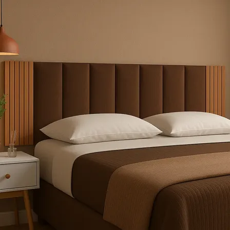 Cabeceira Modular + Painel Ripado Mdf Para Cama Box Casal Marrom/freijo King 12 Peças (4 Rip + 8 Cab)