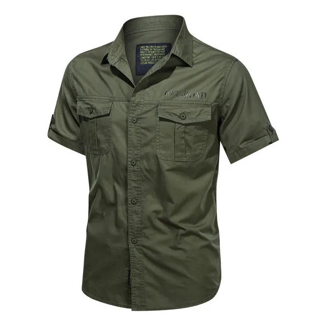 Camisa De Algodão Liso, Estilo Militar, Camisas De Manga