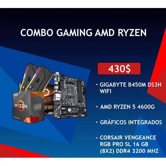 Combo Ryzen 5 4600g +16 Gb Ram + Tarjeta Madre Gigabyte Wifi