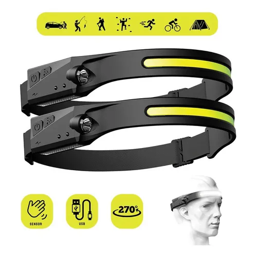 Kit 2 Lanterna De Cabeça Led Potente Pesca Mecânico Bike Camping Recarregável 6 Funções Commlite