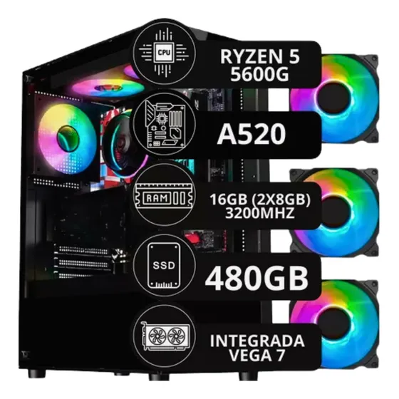 Pc Gamer Amd Ryzen 5 5600g Vega 7 16gb Ddr4 512gb Nvme
