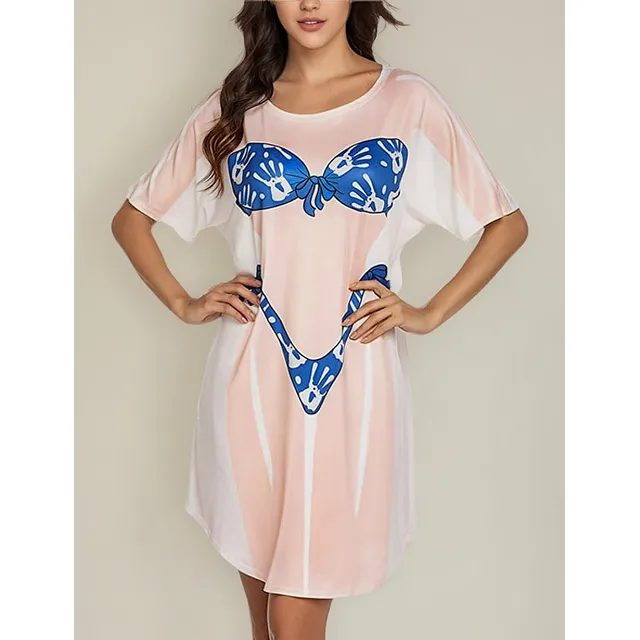 Az. Vestido De Manga Corta, Estampado Divertido, Camiseta