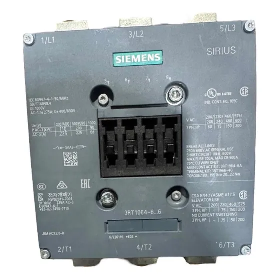 Contactor Siemens 275a 110-127v 3rt1064-6 Bobina 110v Sirius